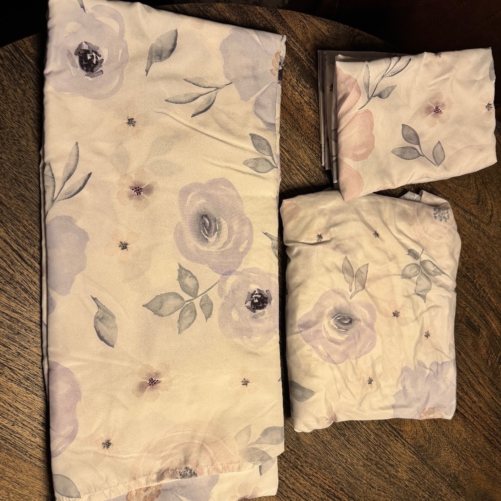 Sweet JoJo DesignsWatercolor Floral Lavender And Grey Collection Queen Sheet Set - Picture 4 of 4